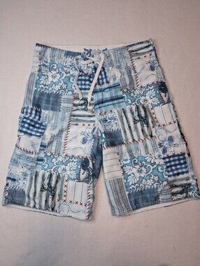 Men's Blue Patchwork Swim Shorts